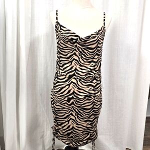 2/$30 90s‎ Y2K Zebra Print Spaghetti Strap Dress Size L Sexy Date Night Bodycon